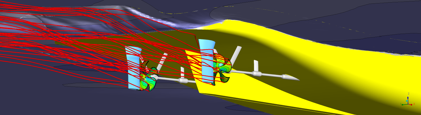 CFD-Simulation eines Zweischraubers.